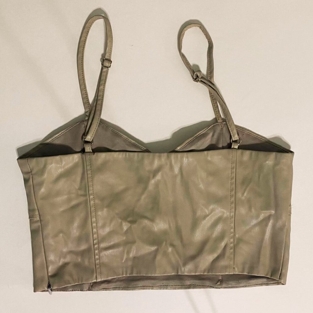Zara Faux Leather Cream Colored Crop Tank Top with Adjustable Straps, Size S - Picture 3 of 9